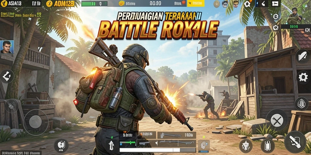 Tampilan gameplay seru dan mendebarkan dalam ASIA128 Battle Royale.