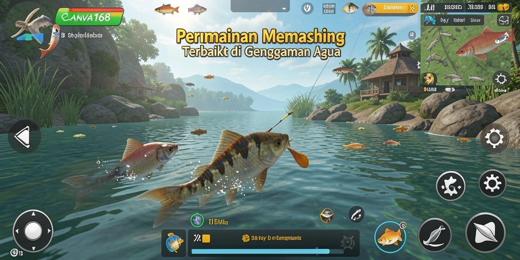 Screenshot gameplay CANVA168 menampilkan aktifitas memancing yang seru dan menantang.