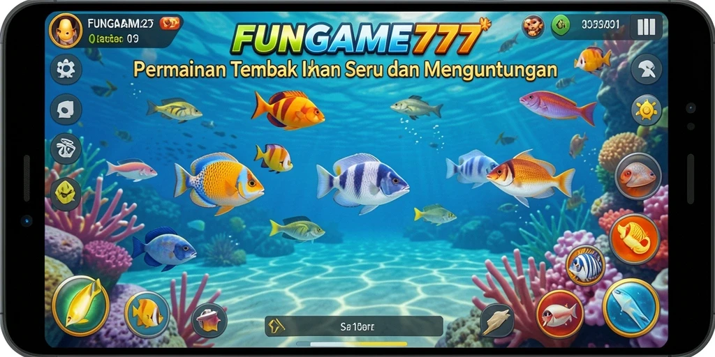Screenshot gameplay FUNGAME777 menampilkan aksi menangkap ikan yang seru.