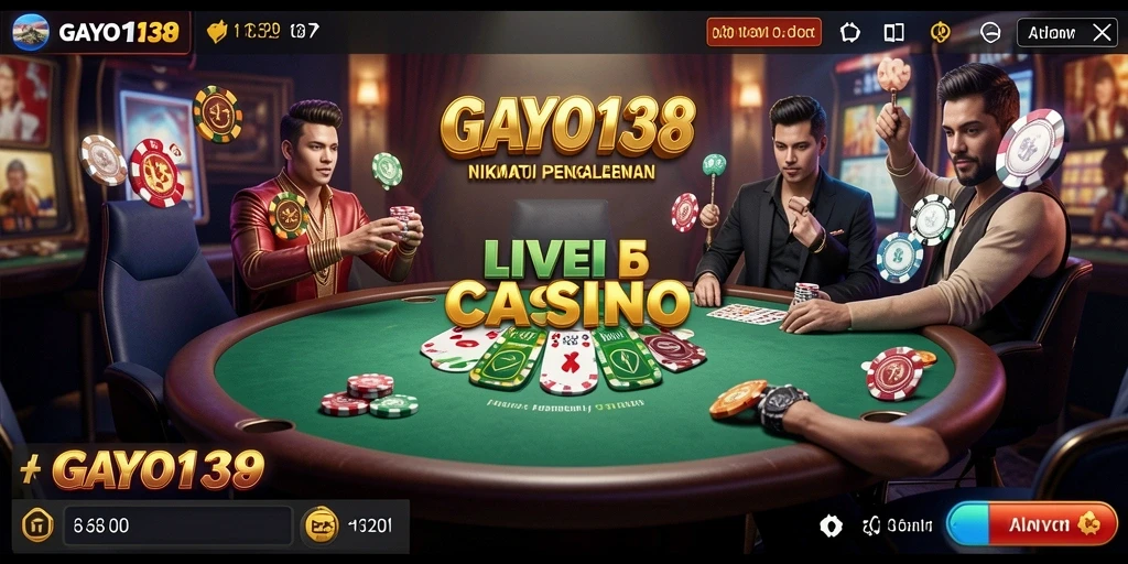 Screenshot utama GAYO138 menampilkan dealer langsung dan suasana permainan Live Casino.