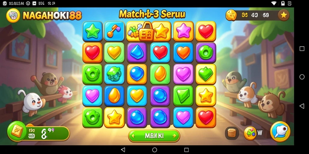 Screenshot NAGAHOKI88 menunjukkan aksi seru dalam gameplay Match-3.