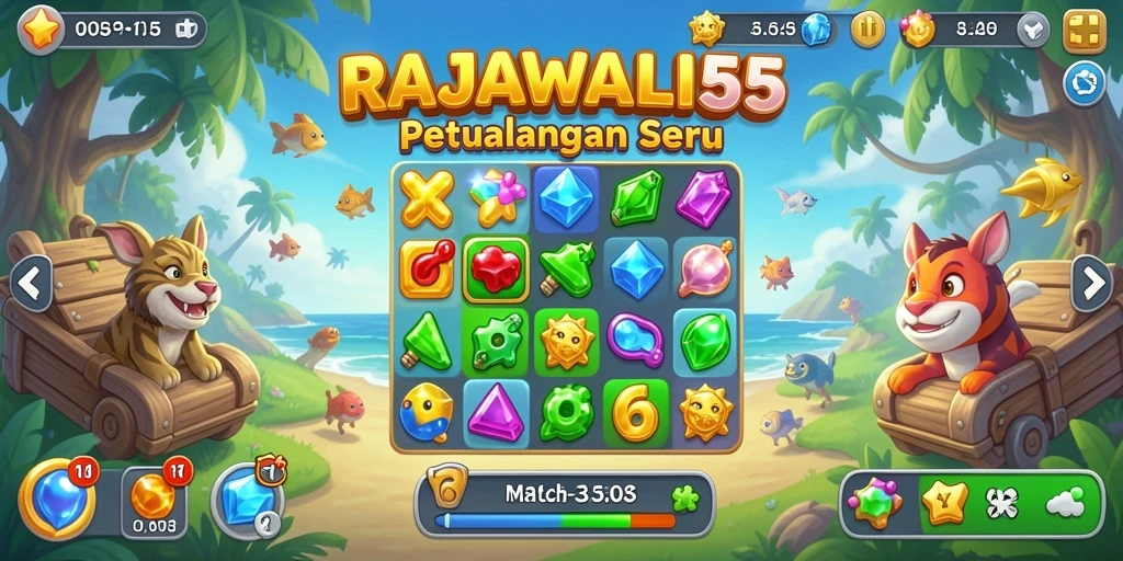 Tampilkan aksi seru gameplay Match-3 RAJAWALI55.
