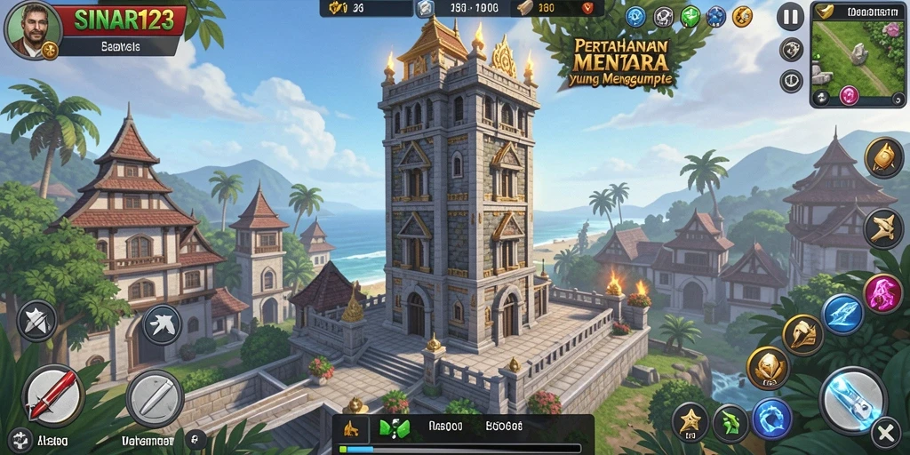 Screenshot gameplay SINAR123 yang menampilkan aksi Tower Defense mendebarkan.