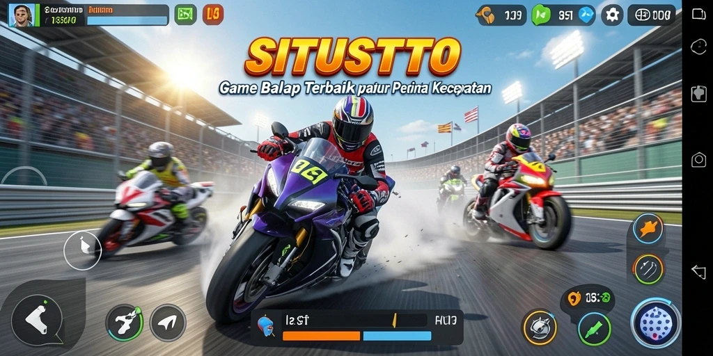 Screenshot gameplay SITUSTOTO menampilkan balapan seru di lintasan yang menantang.