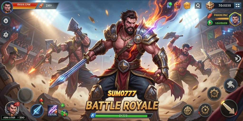 Tangkap aksi seru dalam gameplay Battle Royale SUMO777.